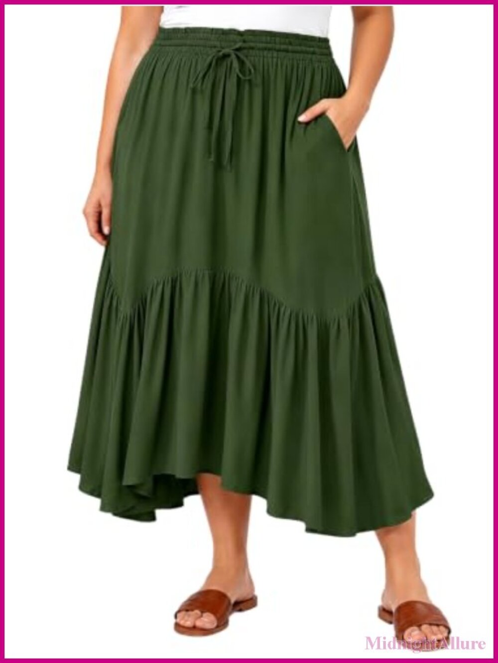Plus Size Maxi Skirt High Waisted A-Line Ruffle with Pockets